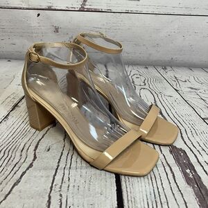 Stuart Weitzman Sandal‎ Womens 10 Nudist Block 75 Adobe Minimalist Ankle Strap